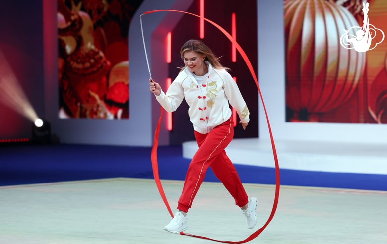 Olympic champion Alina Kabaeva at the rehearsal of the Sky Grace Cup International Tournament and Beijing Top Open 2025 gala show