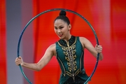 Aibota Yertaikyzy during the hoop exercise
