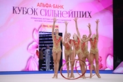 Group team gymnasts from the Omsk Region during the hoops routine