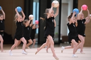 Young gymnasts during rehearsal