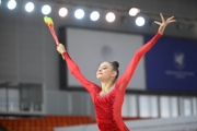 Yana Sakovich during exercise with clubs