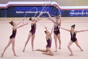 Gymnasts during an exercise with hoops