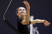 Karolina Tarasova during an exercise with a ribbon at floor testing