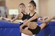 Chinese gymnasts stretching