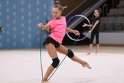 Gymnast during an exercise with a jump rope during floor testing