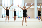 Gymnasts during the training session