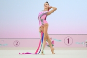 Yana Sakovich during exercise with ribbon
