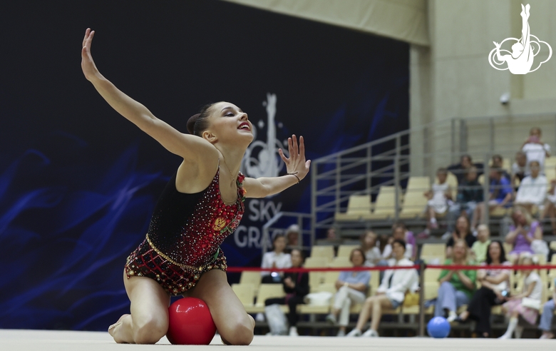 Mariia Borisova during an exercise with a ball