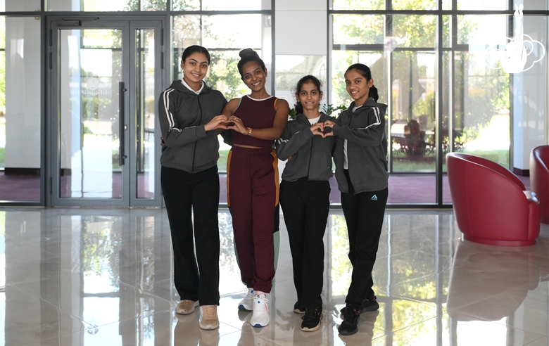 Gymnast Kimaya Karle, coach Pooja Surve and gymnasts Avani and Aryaa Nitesh Kadam