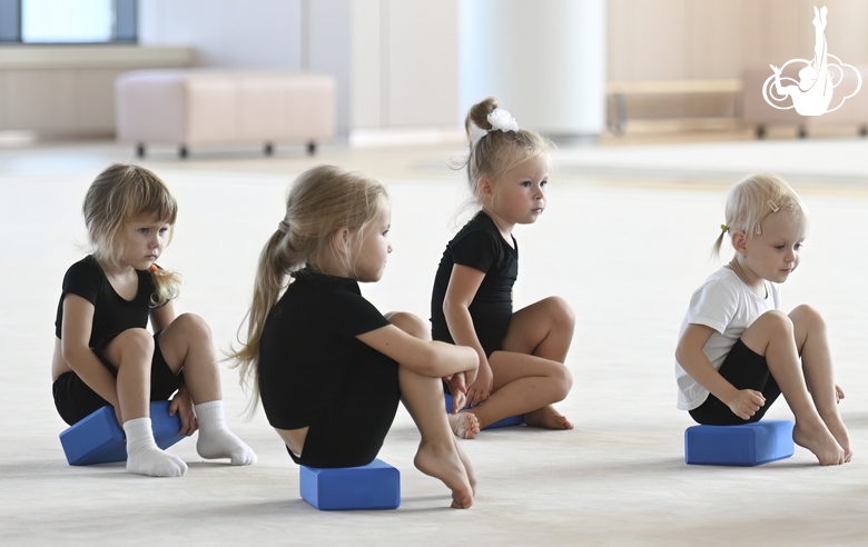 Young gymnasts during training