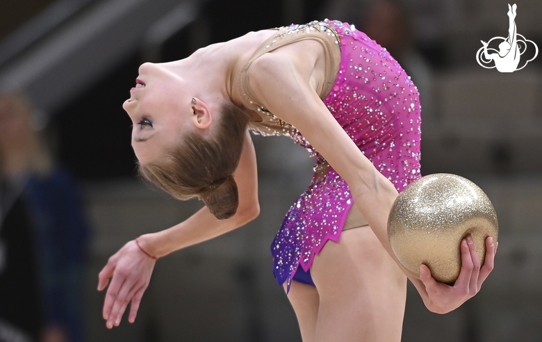 Gymnast during an exercise with a ball