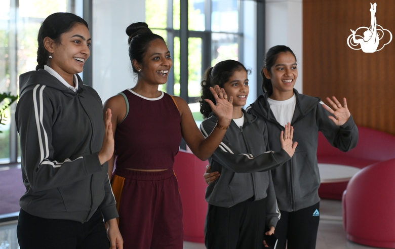 Gymnasts Kimaya Karle, Aryaa and Avani Nitesh Kadam during their training at the Academy