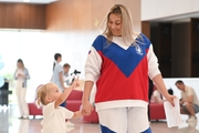 Academy coach Evgenia Eliseeva with a young participant of the selection process