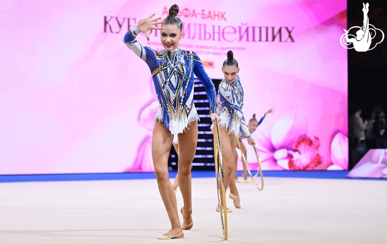 Group team gymnasts from the Academy during the hoops routine