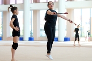 Academy coach Alla Mishenina and Eva Chugunova at a training session