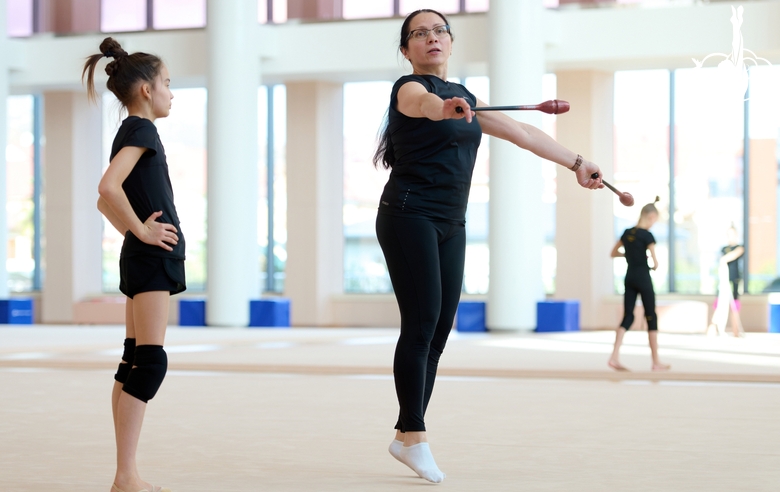 Academy coach Alla Mishenina and Eva Chugunova at a training session