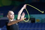 Kristina Voitenko during an exercise with a jump rope at the floor testing