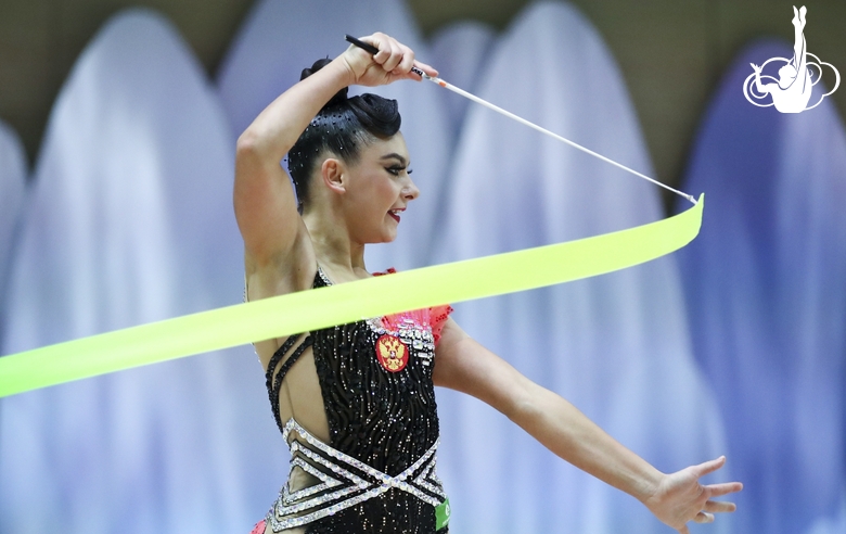 Lala Kramenenko (Russia) during an exercise with a ribbon