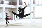 Karolina Tarasova during an exercise with a rope at a training session