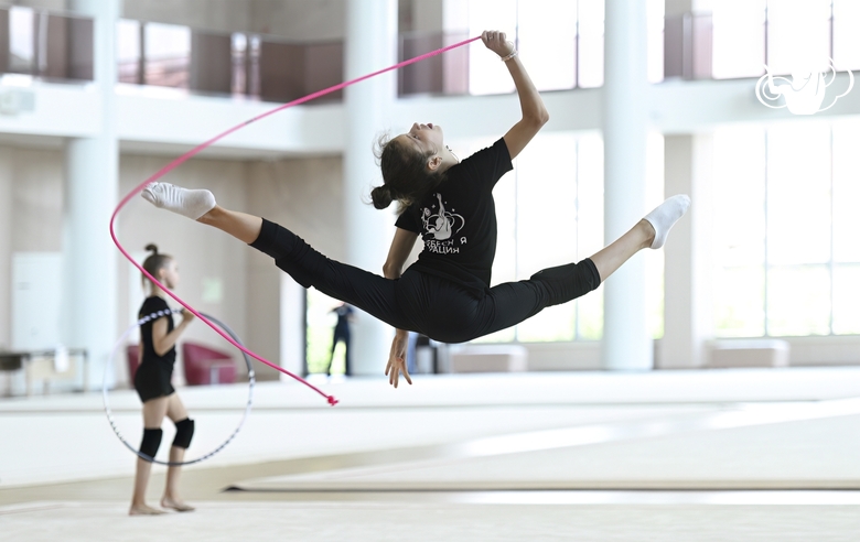 Karolina Tarasova during an exercise with a rope at a training session