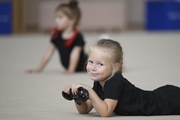 Young gymnast during training