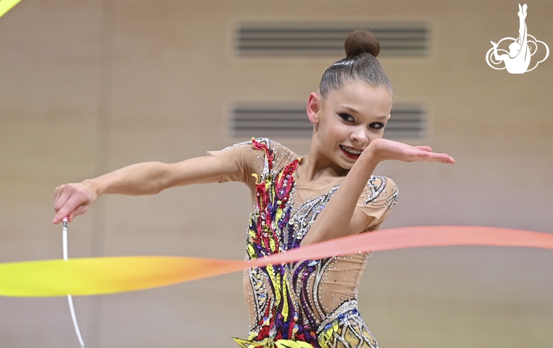 Gymnast during an exercise with a ribbon