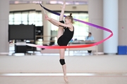 Kristina Voitenko during an exercise with a ribbon during preparation training for the BRICS Games