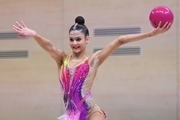 Gymnast during an exercise with a ball