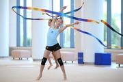 Gymnasts from the Khanty-Mansiysk Autonomous Okrug during an exercise with ribbons