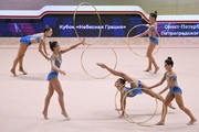 Gymnasts during an exercise with hoops