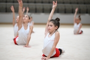 Gymnasts during the training session