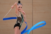 Eva Chugunova during an exercise with a ribbon at a control training session