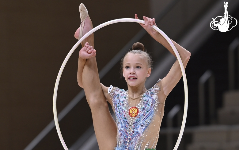 Kristina Voitenko  during an exercise with a hoop at the control training session