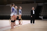 Academy group gymnasts and coach Anna Ustsova during a control training session before the Russian Championship