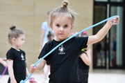 Young gymnast during training