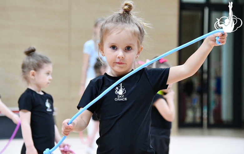 Young gymnast during training