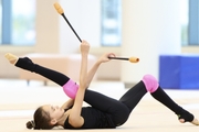 Valeria Medvedeva during an exercise with clubs