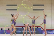 Gymnasts during an exercise with hoops