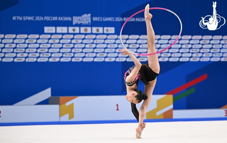 Gymnast during an exercise with a hoop