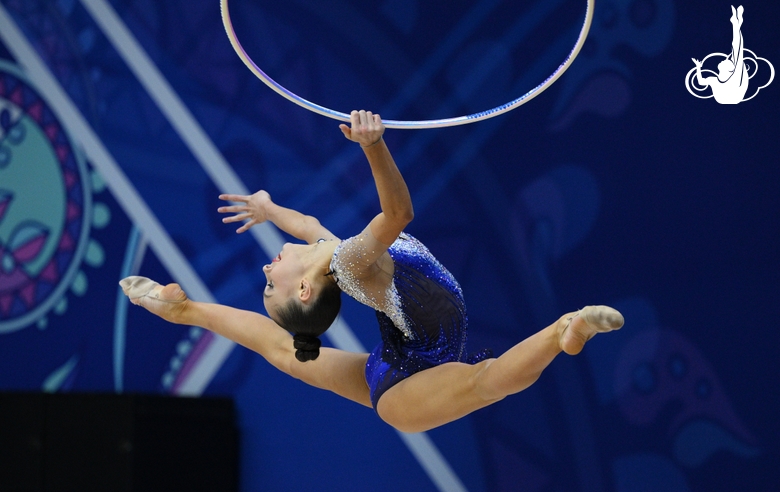 Mariia Borisova during an exercise with hoop