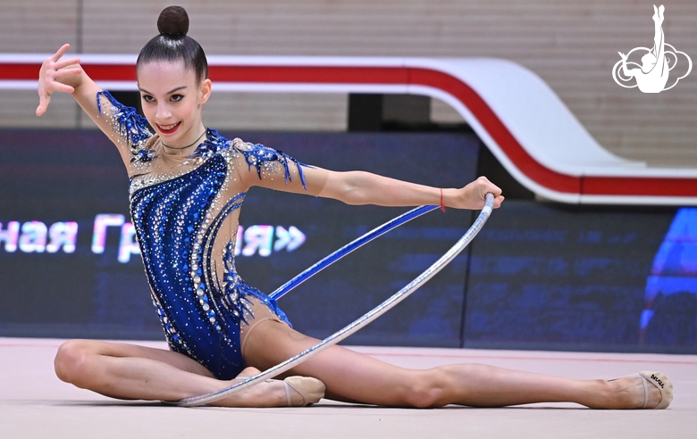 Gymnast during an exercise with a hoop