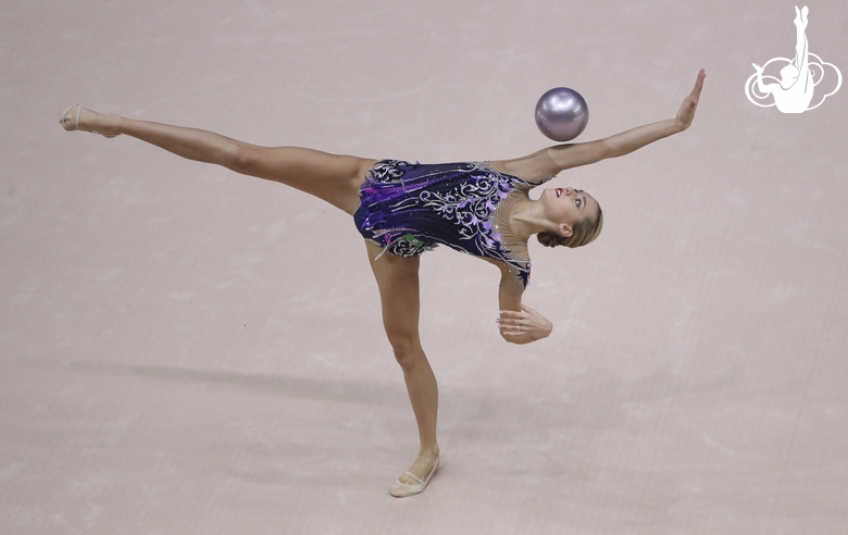 Maria Pobedushkina (Russia) doing an exercise with a ball