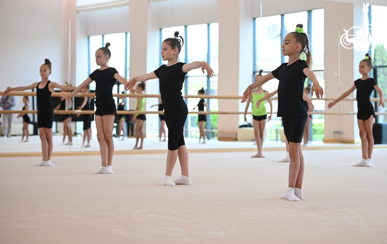 Gymnasts from Belgorod during training in the choreography hall