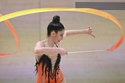 Gymnast during an exercise with a ribbon