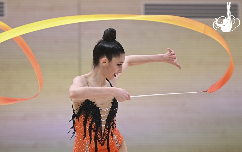 Gymnast during an exercise with a ribbon