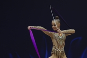 Kristina Voitenko during an exercise with a ribbon