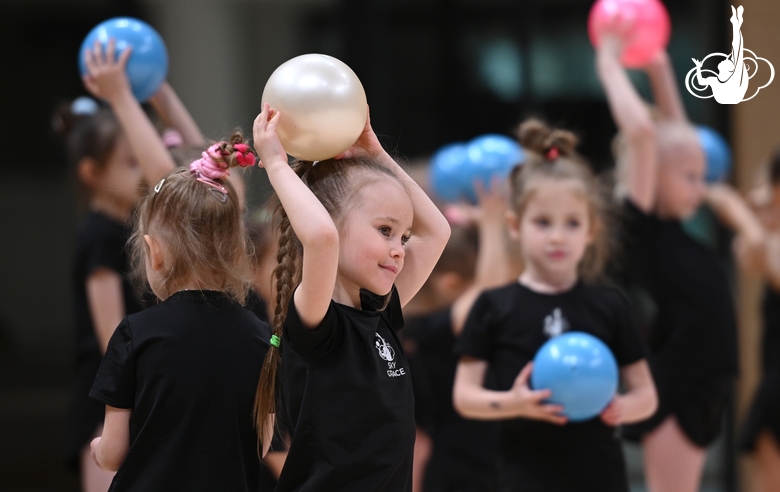 Young gymnasts during rehearsal of the competition opening