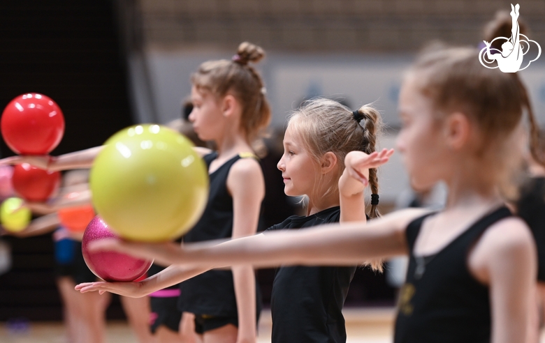 Gymnasts during object training class