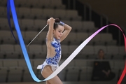 Gymnast during an exercise with a ribbon