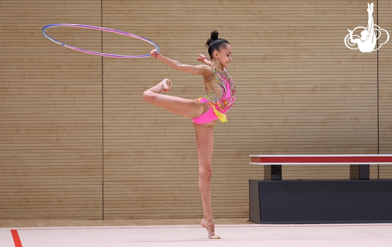 Valeria Medvedeva during the hoop exercise at the assessment training session